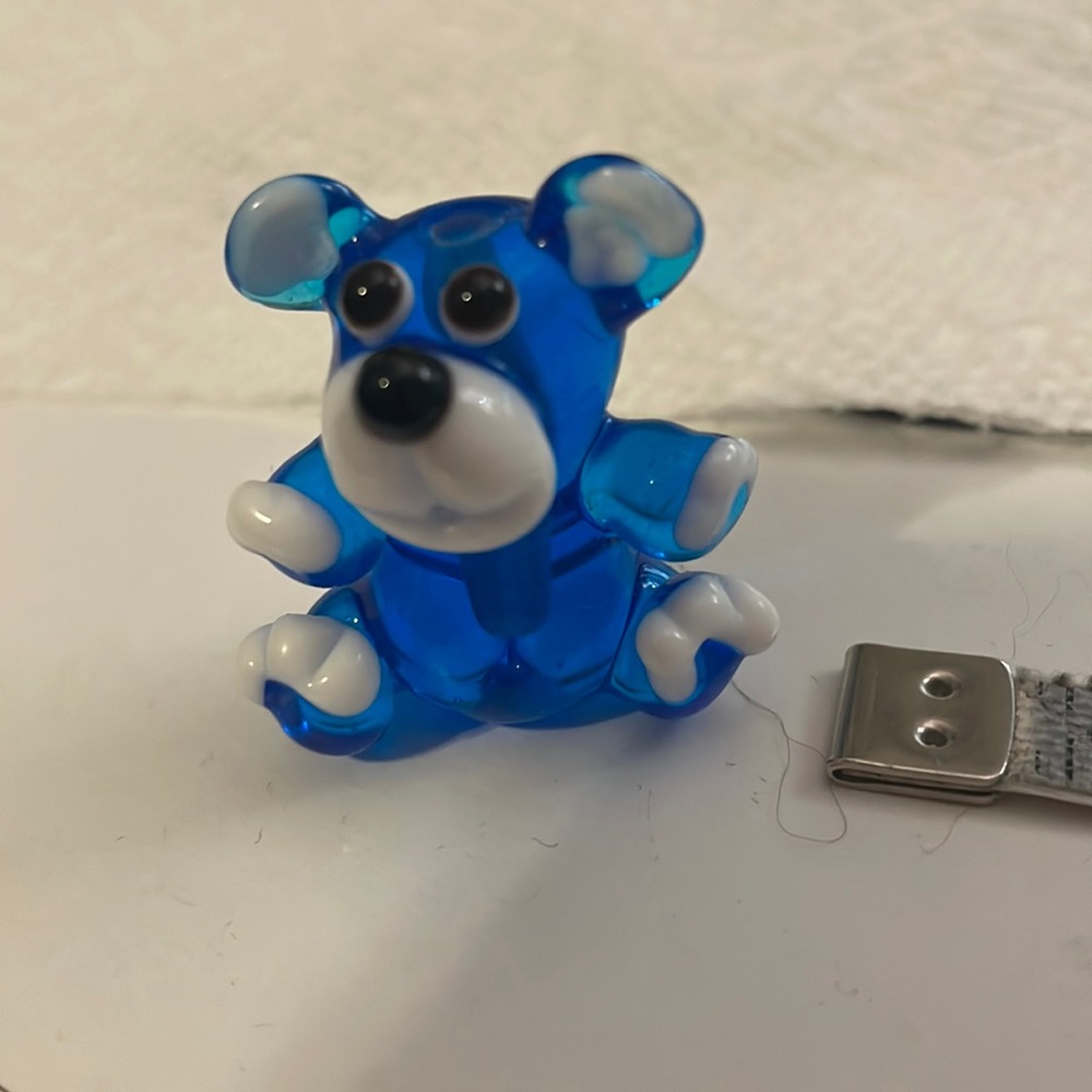 Large blue glass teddy bear lampwork bead